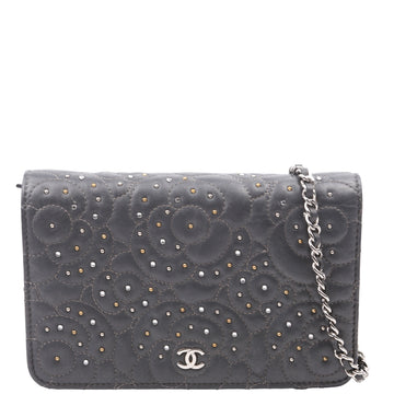 Chanel WOC Camellia Studded Lambskin 27M Grey