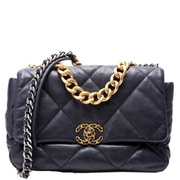 Chanel Quilted Goatskin 19 Large Flap 29M Blue