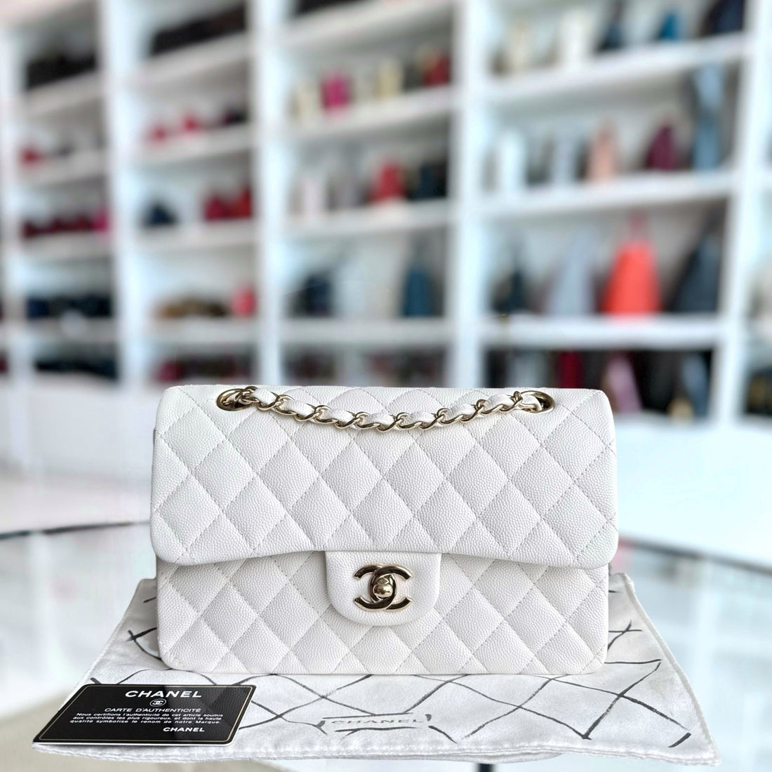 Chanel Classic Flap Small - Togo/epsom/caviar/clemence/callfskin/cowhide/lambskin 23CM Quilted White Gold Hardware Series 30