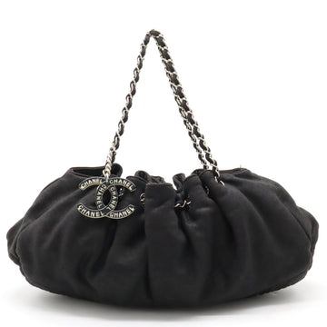 Chanel  Chanel Cocono mark Melrose Carpet Mattress Chain Shoulder Bag Cotton Jacket Black Black Silver  A37056