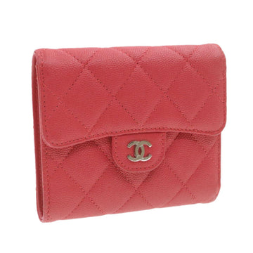 Chanel Caviar Skin Matelasse Wallet Pink Red CC Auth A