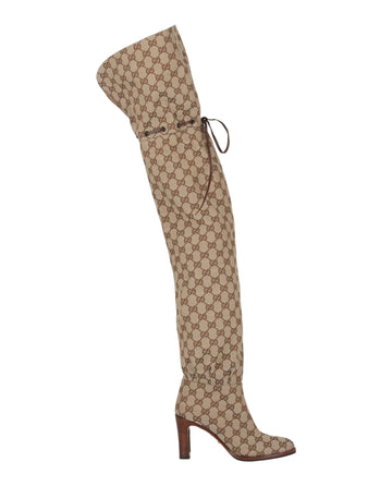 Gucci Gg Canvas Thigh-High Boots