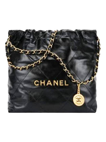 22 Shiny CalBNkin Small Shoulder Bag Black Chanel