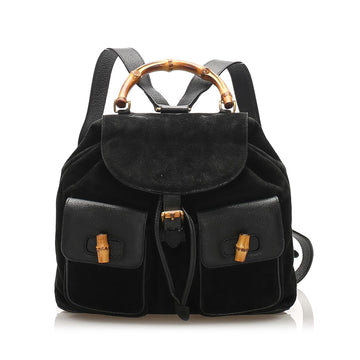 Gucci Bamboo Suede Drawstring Backpack Black