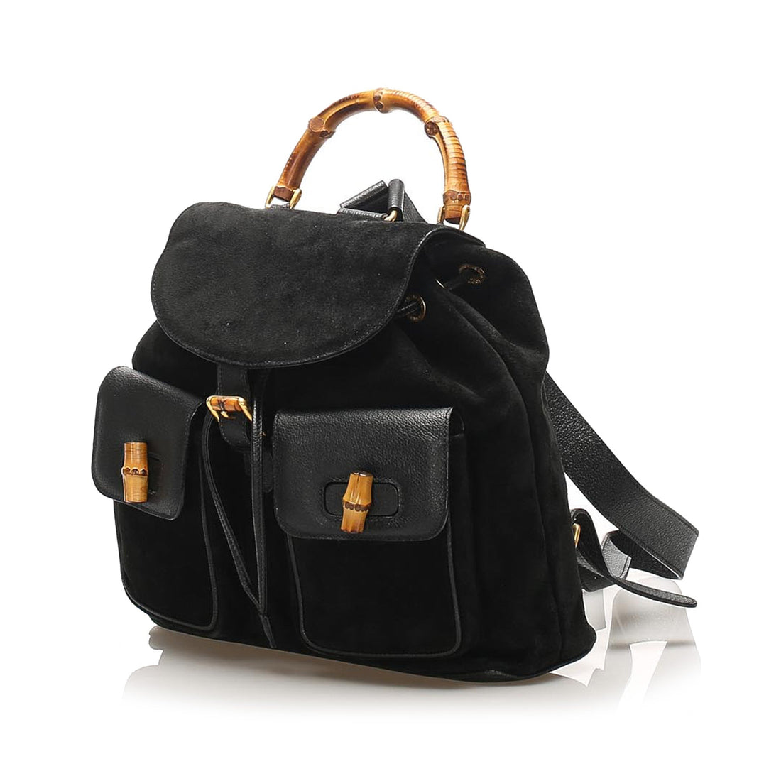 Gucci Bamboo Suede Drawstring Backpack Black