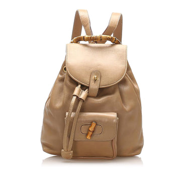 Gucci Bamboo Drawstring Leather Backpack Brown