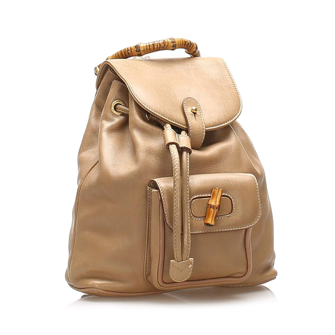 Gucci Bamboo Drawstring Leather Backpack Brown