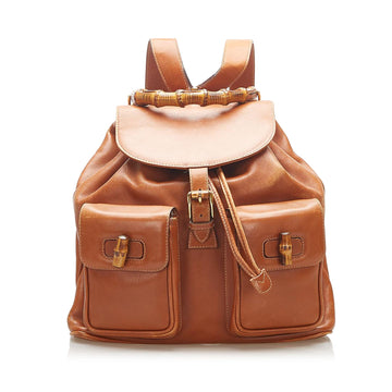 Gucci Bamboo Drawstring Leather Backpack Brown