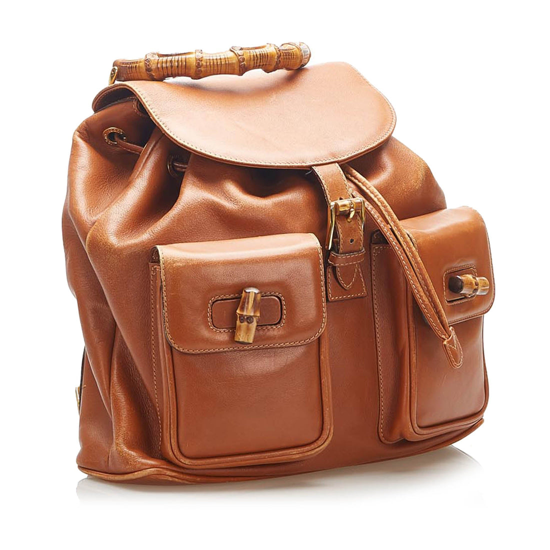 Gucci Bamboo Drawstring Leather Backpack Brown