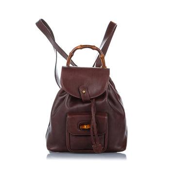 Gucci Gucci Bamboo Leather Drawstring Backpack Brown