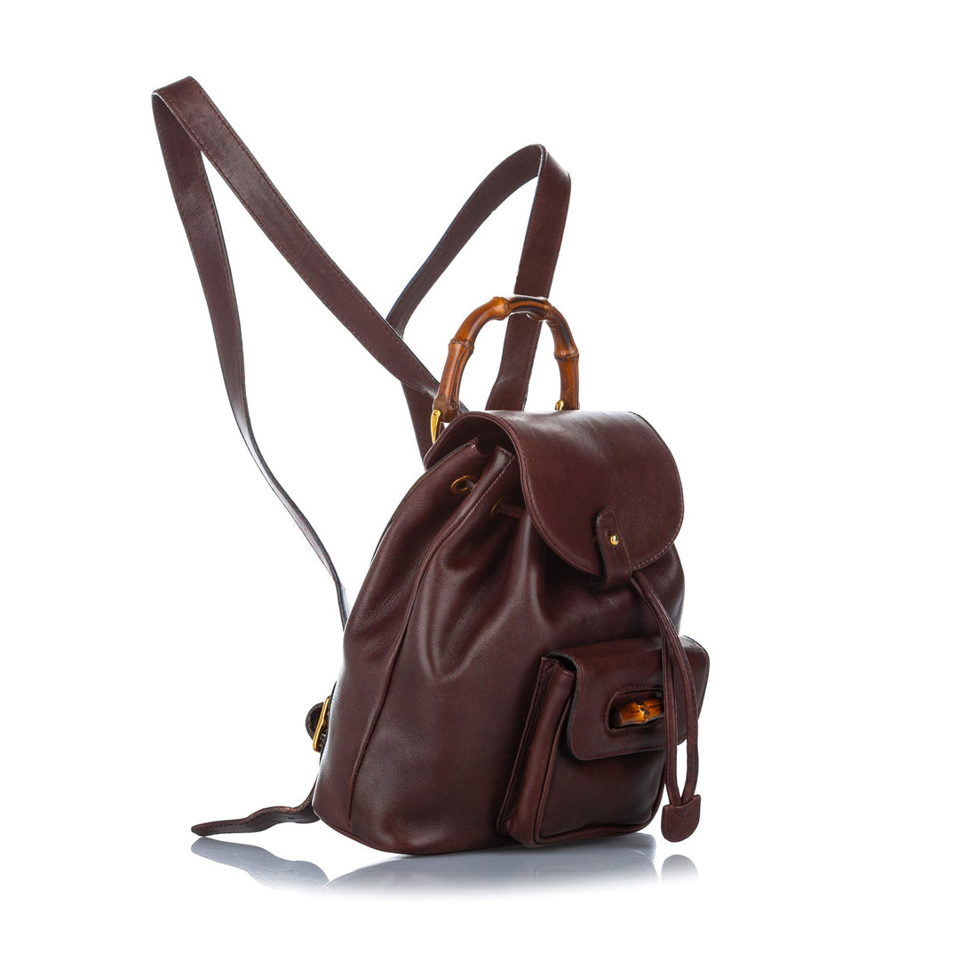 Gucci Gucci Bamboo Leather Drawstring Backpack Brown