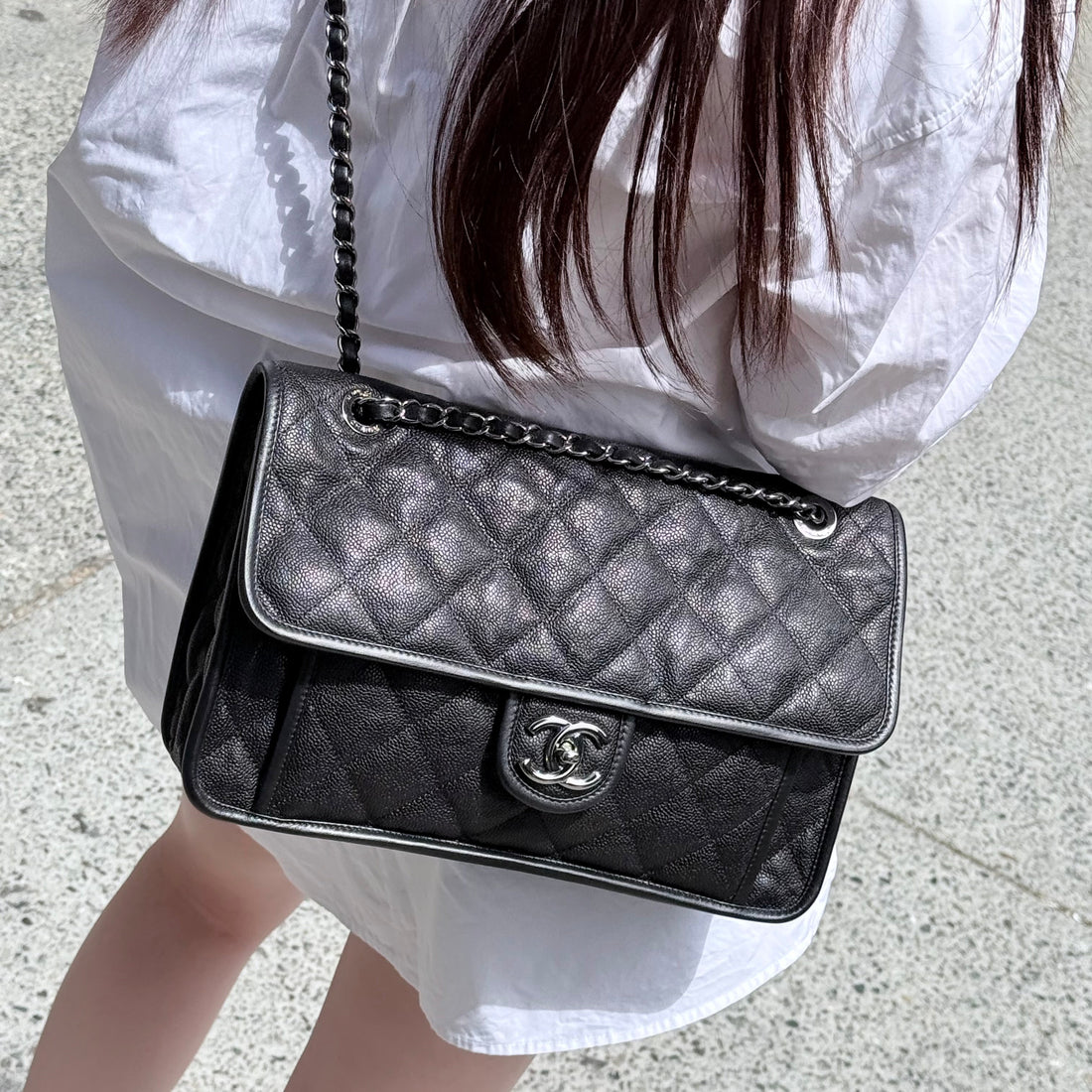 Chanel Black Quilted Caviar Leather French Riviera Flap Bag
