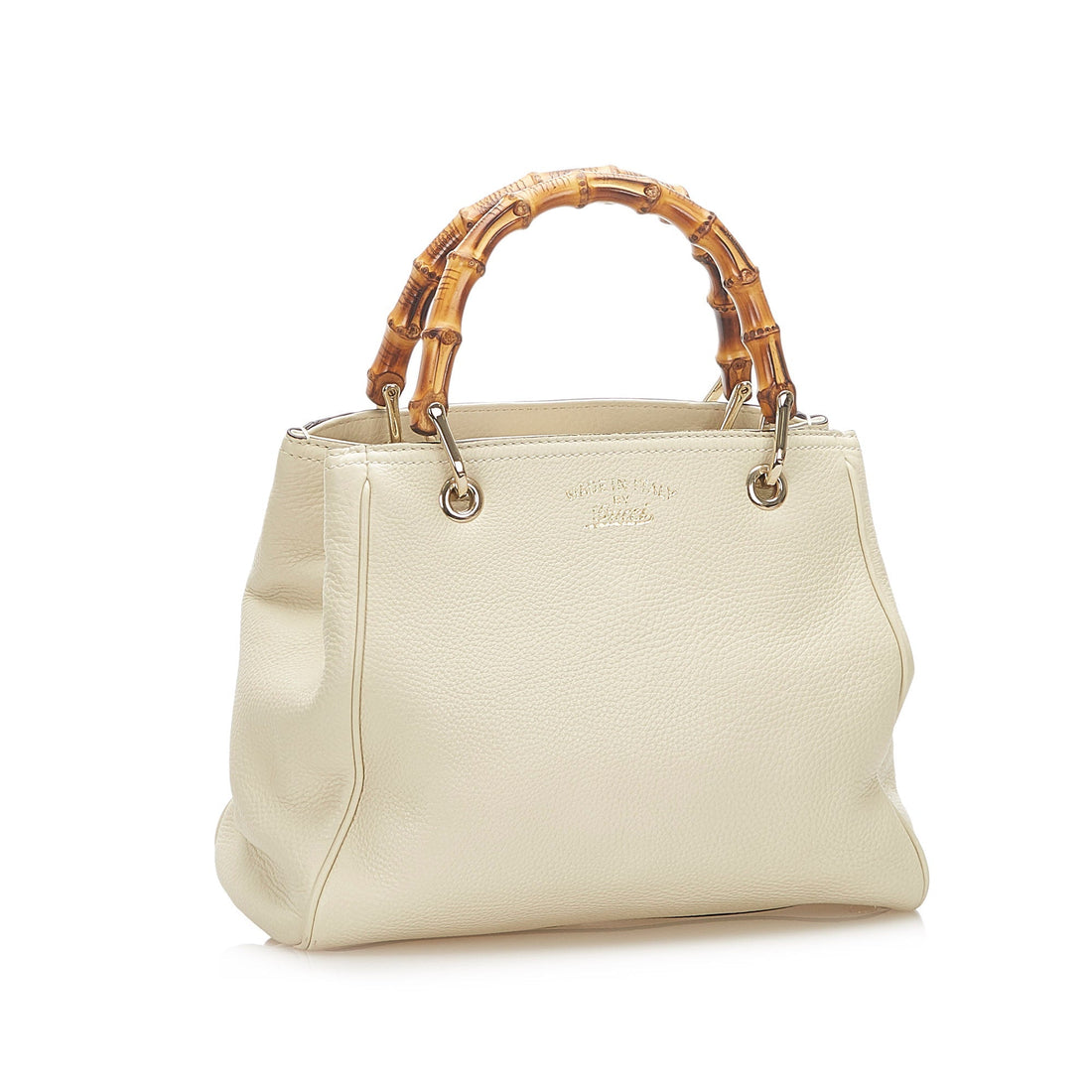 Gucci Bamboo Shopper Leather Satchel White