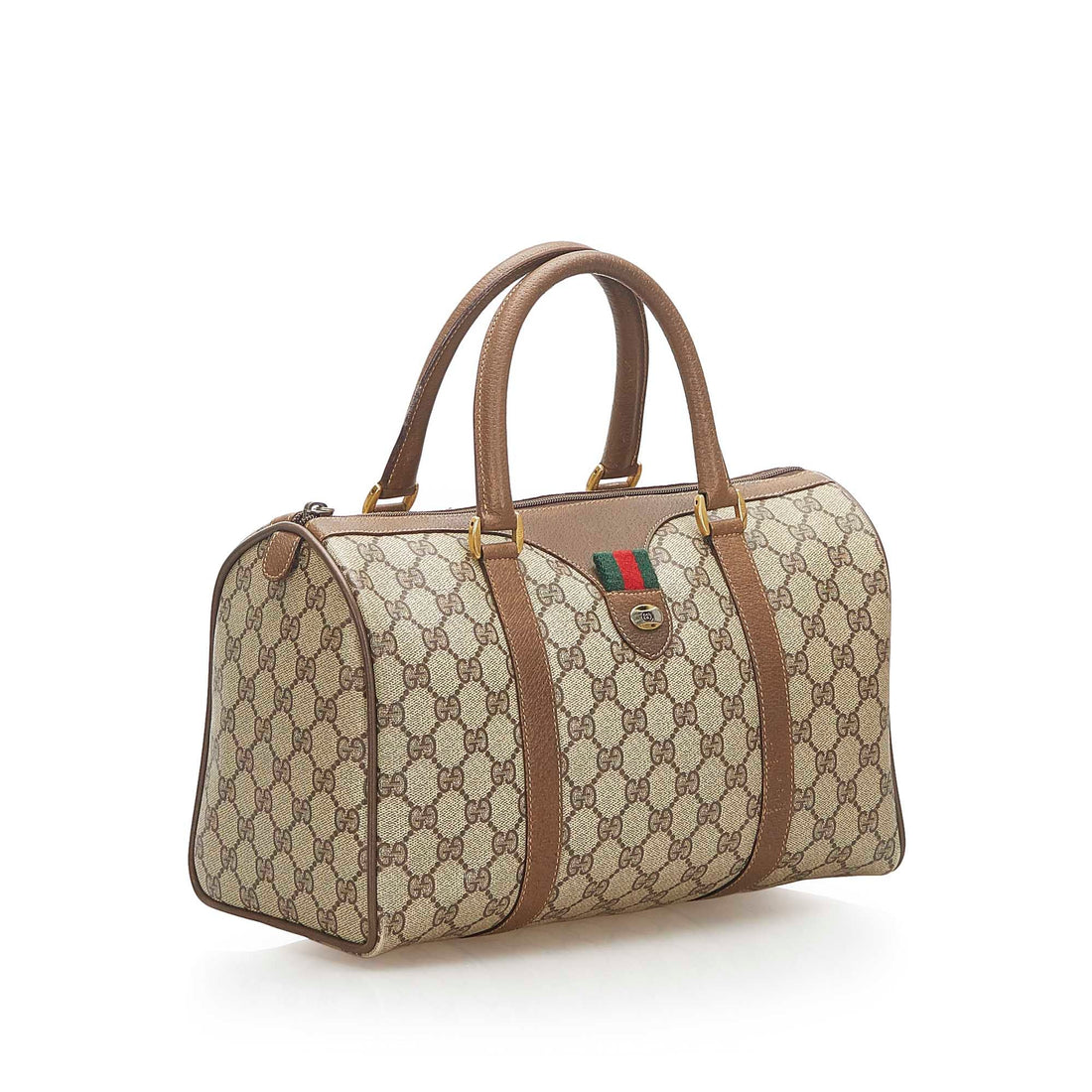 Gucci GG Supreme Web Boston Bag Brown