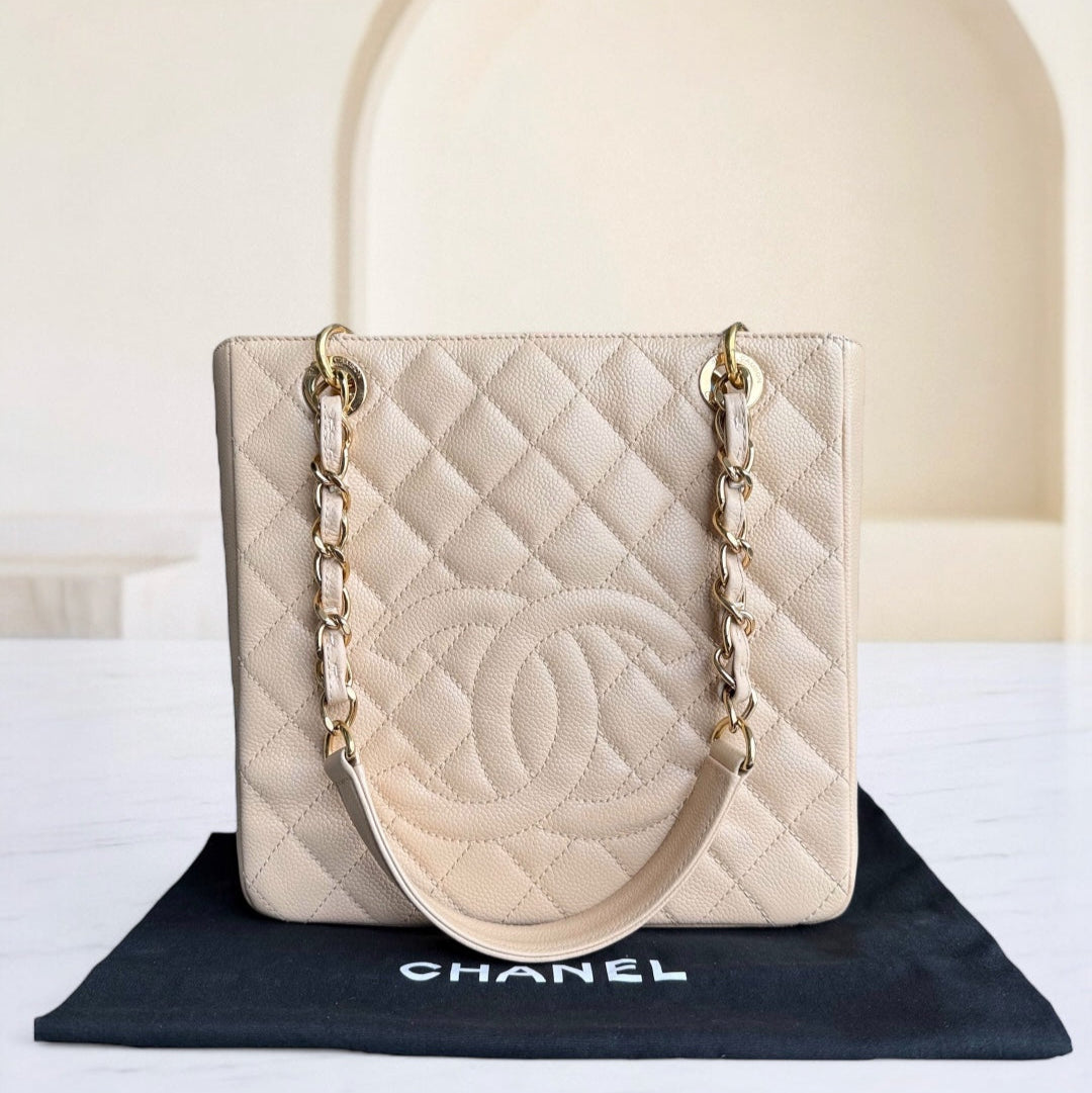Chanel PST Petite Shopping Tote - Togo/epsom/caviar/clemence/callfskin/cowhide/lambskin Quilted Beige Gold Hardware Series 15