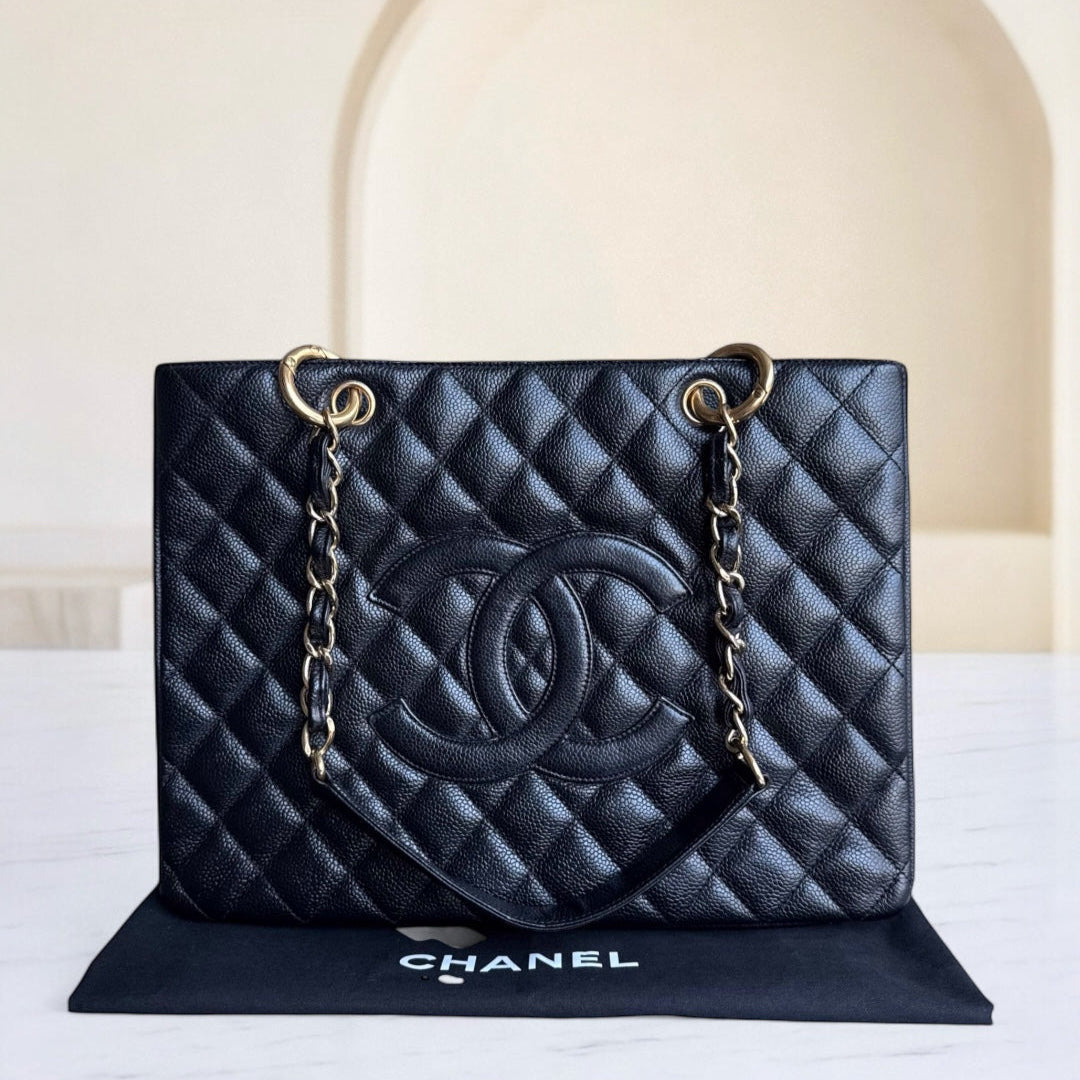 Chanel GST Grand Shopping Tote - Togo/epsom/caviar/clemence/callfskin/cowhide/lambskin Quilted Grained CalBNkin Black Gold Hardware Series 11
