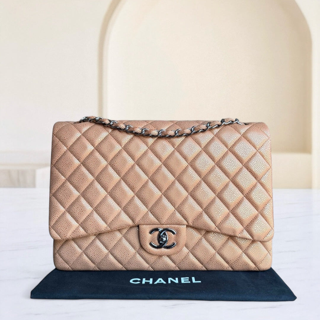 Chanel Classic Flap Maxi - Togo/epsom/caviar/clemence/callfskin/cowhide/lambskin Quilted Grained CalBNkin Metallic Bronze Gold Hardware Series 14