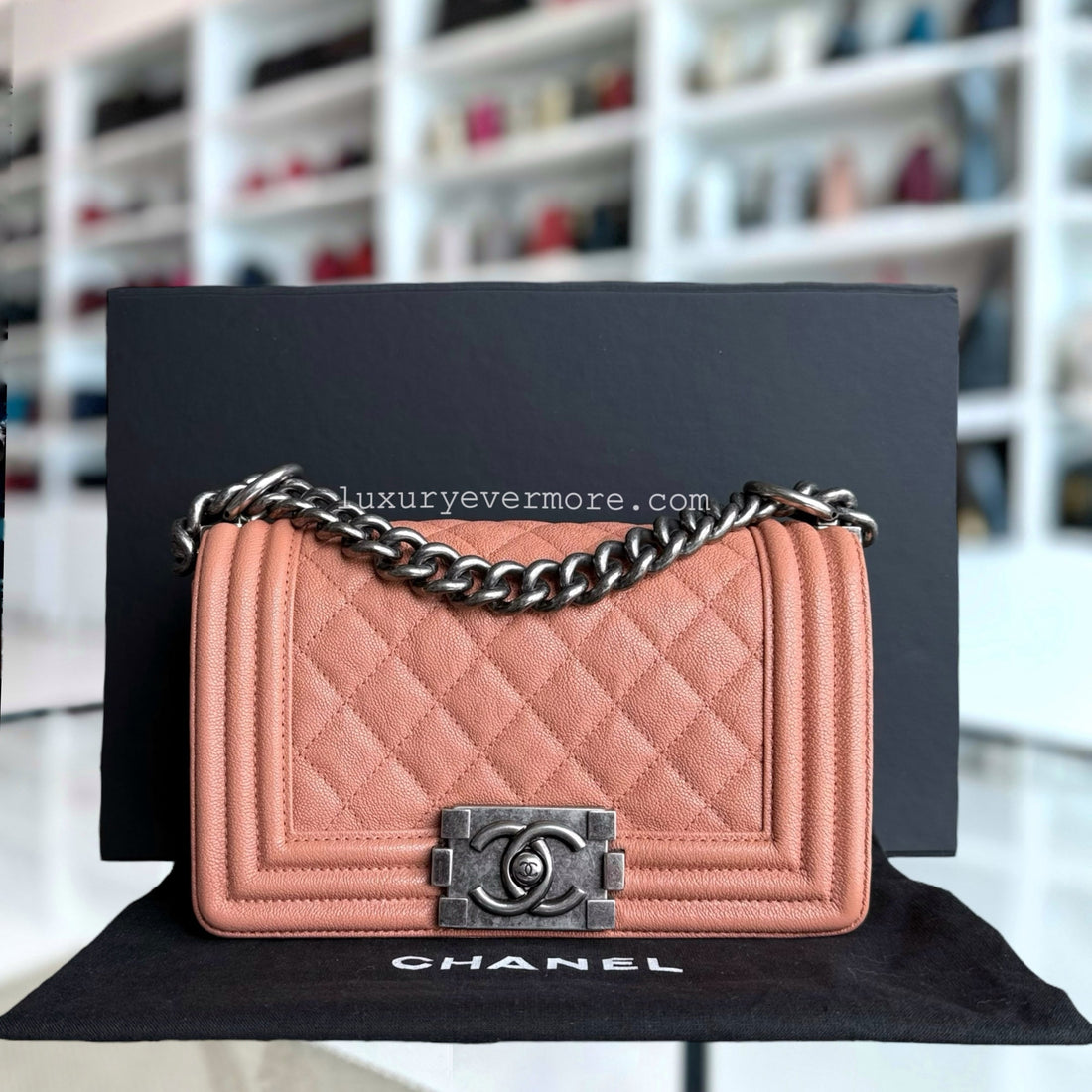 Chanel Boy Small - Togo/epsom/caviar/clemence/callfskin/cowhide/lambskin 20CM Quilted Blush Ruthenium Silver Hardware Series 27