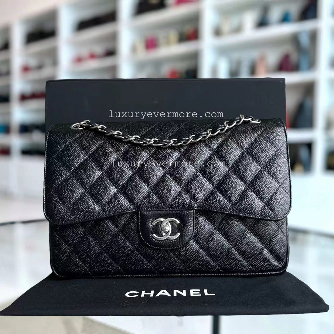 Chanel Classic Flap Jumbo - Togo/epsom/caviar/clemence/callfskin/cowhide/lambskin Double Flap Quiltd Black Silver Hardware