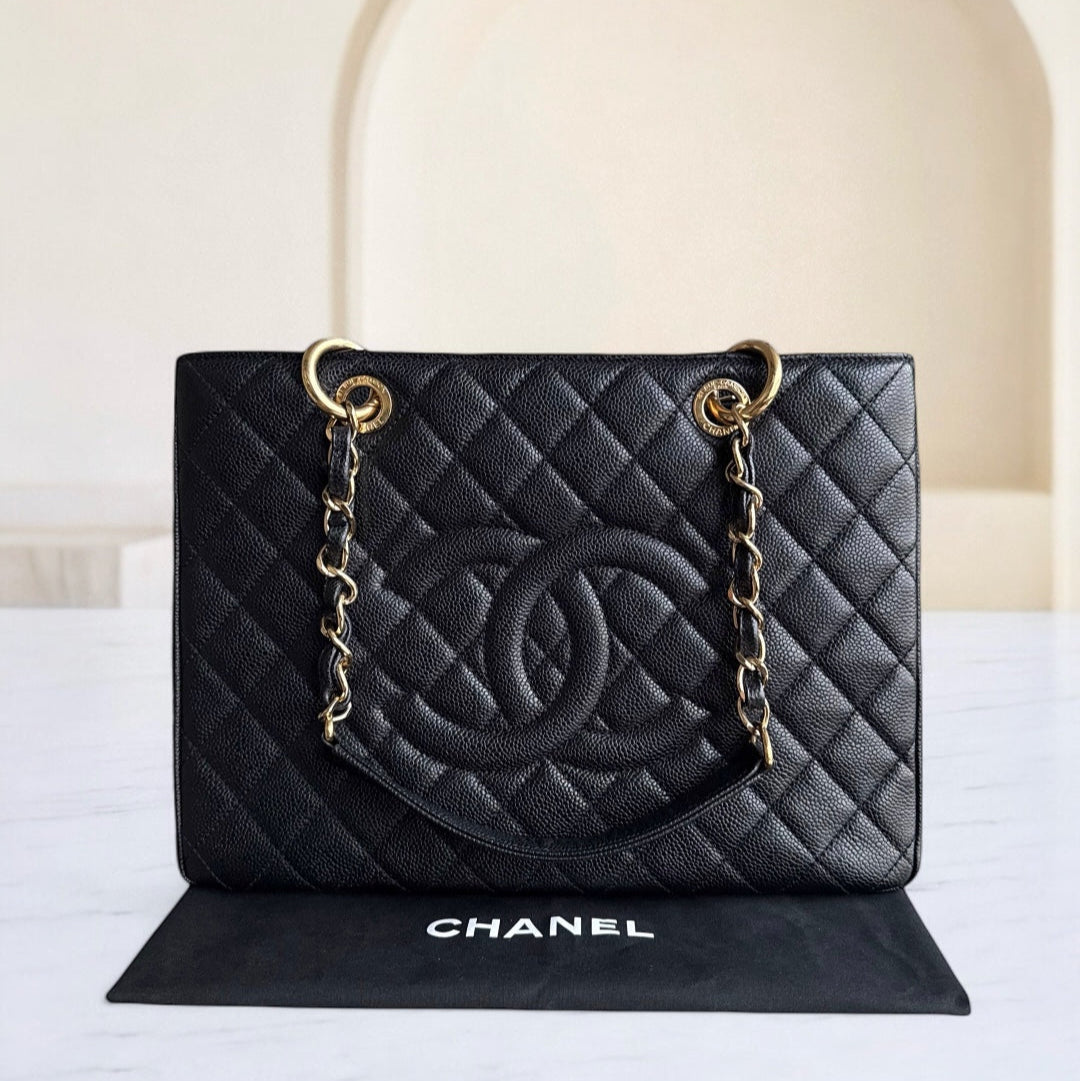 Chanel GST Grand Shopping Tote - Togo/epsom/caviar/clemence/callfskin/cowhide/lambskin Quilted Grained CalBNkin Black Gold Hardware