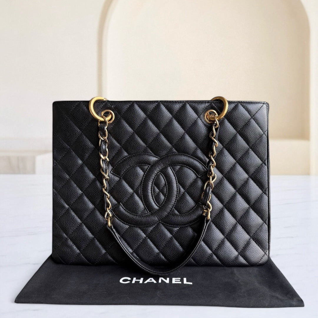 Chanel GST Grand Shopping Tote - Togo/epsom/caviar/clemence/callfskin/cowhide/lambskin Quilted Grained CalBNkin Black Gold Hardware Series 13