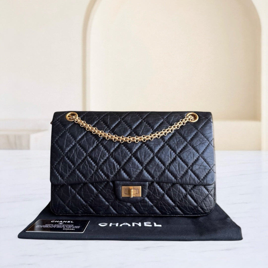 Chanel 2.55 Reissue 226 - Quilted Aged CalBNkin Black Gold Hardware Series 16