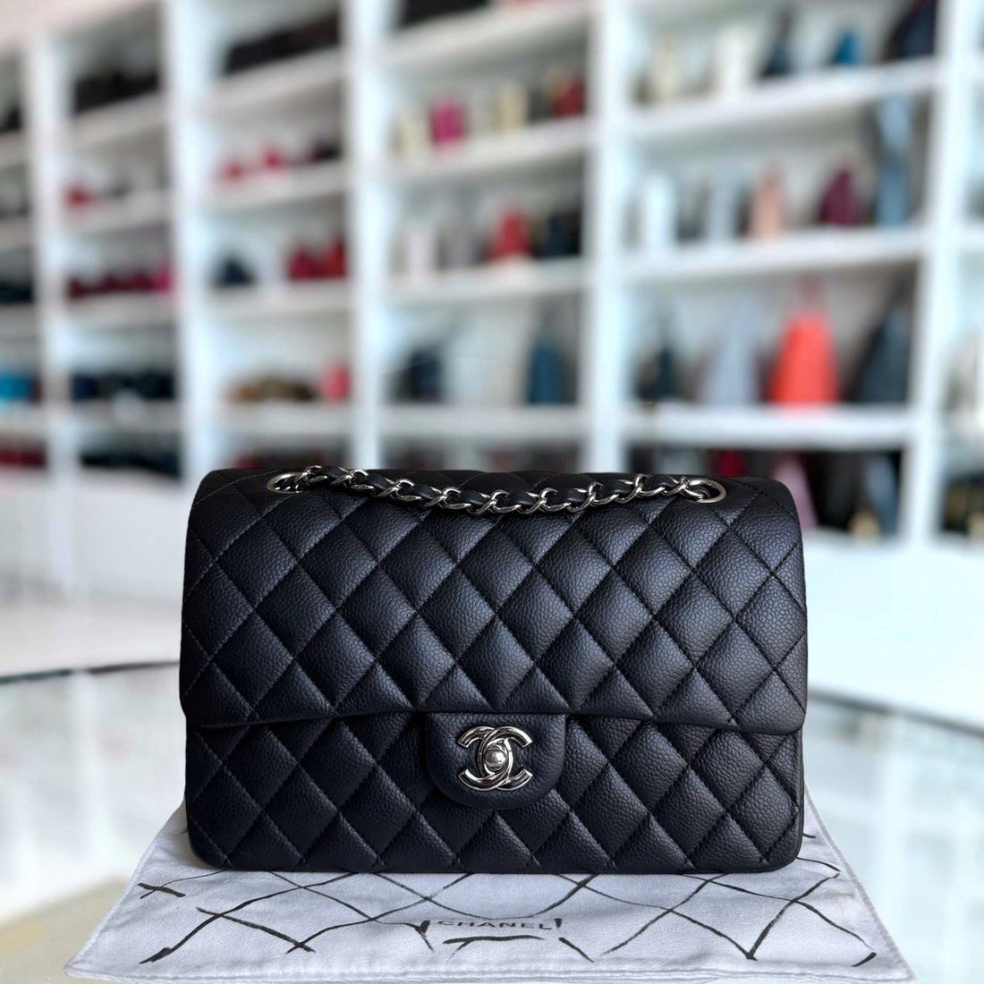 Chanel Classic Flap Medium - Togo/epsom/caviar/clemence/callfskin/cowhide/lambskin 25CM Quilted Black Silver Hardware Series 14