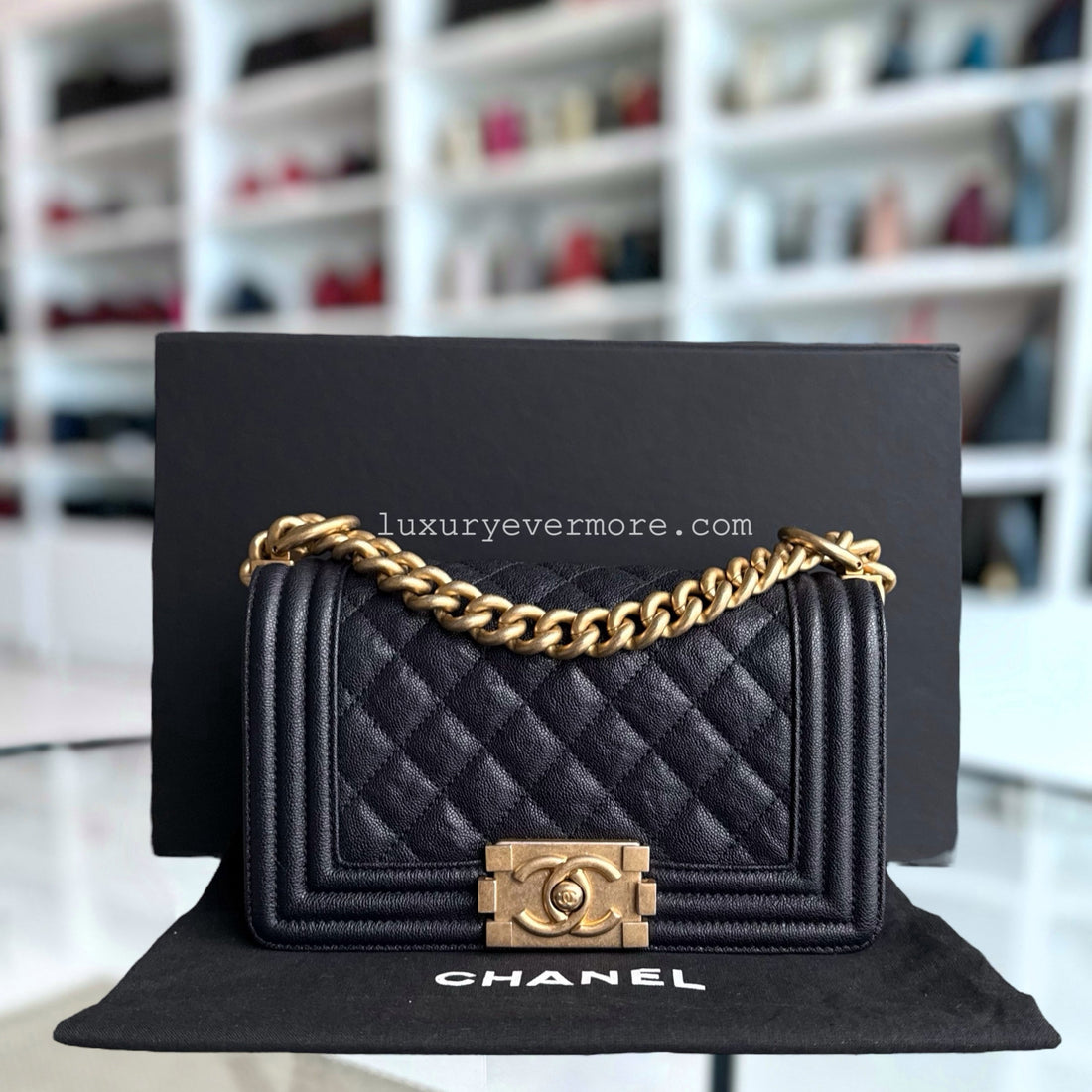Chanel Boy Small - Togo/epsom/caviar/clemence/callfskin/cowhide/lambskin 20CM Quilted Dark Midnight Blue Gold Hardware