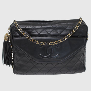 Black Quilted  CC Tassel Camera Crossbody Bag