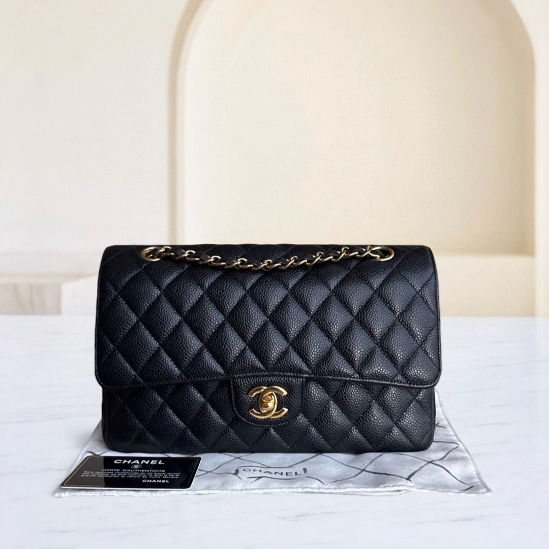 Chanel Classic Flap Medium - Togo/epsom/caviar/clemence/callfskin/cowhide/lambskin 25CM Quilted Grained CalBNkin Black Gold Hardware Series 23