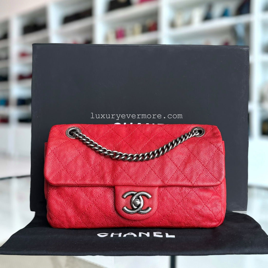 Chanel Easy Flap Medium - Seasonal Flap 25CM Quilted Togo/epsom/caviar/clemence/callfskin/cowhide/lambskin Red Ruthenium Silver Hardware Series 15