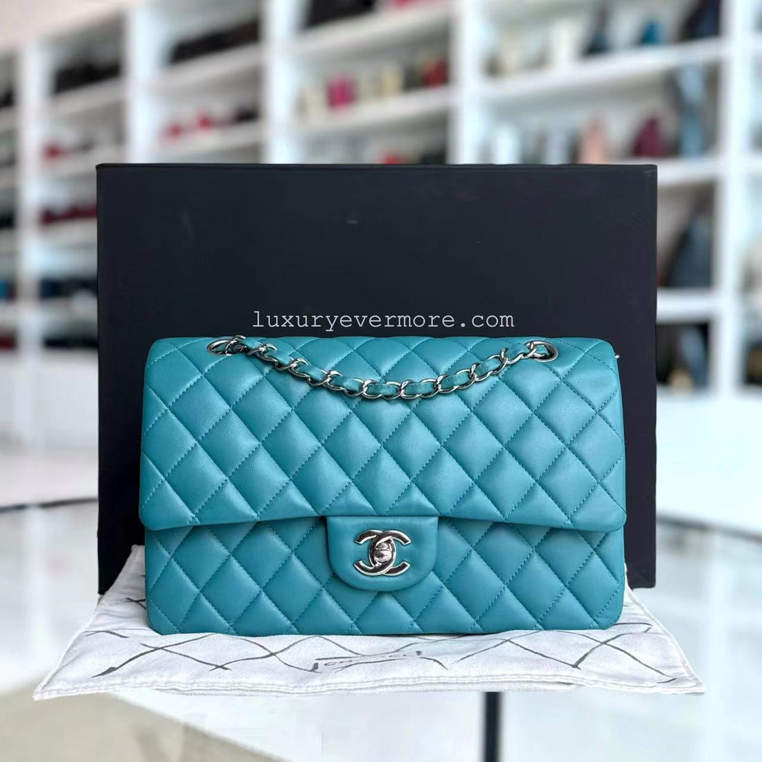 Chanel Classic Flap Medium - 25CM Quilted Lambskin Blue Silver Hardware Series 20