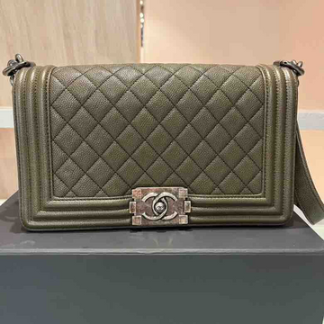 Chanel LeBoy Bag, Olive Green Caviar Skin & Ruthenium- Metal