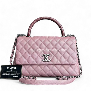 Chanel Coco Handle - Medium Pink Lizard Handle Silver Hardware Series 23