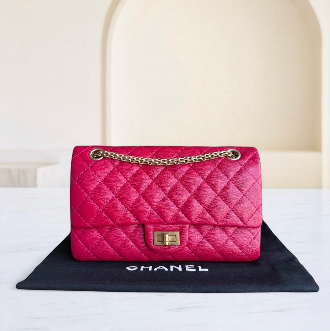 Chanel 2.55 Reissue 225 - Togo/epsom/caviar/clemence/callfskin/cowhide/lambskin Quilted Grained CalBNkin Hot Pink Gold Hardware Series 23