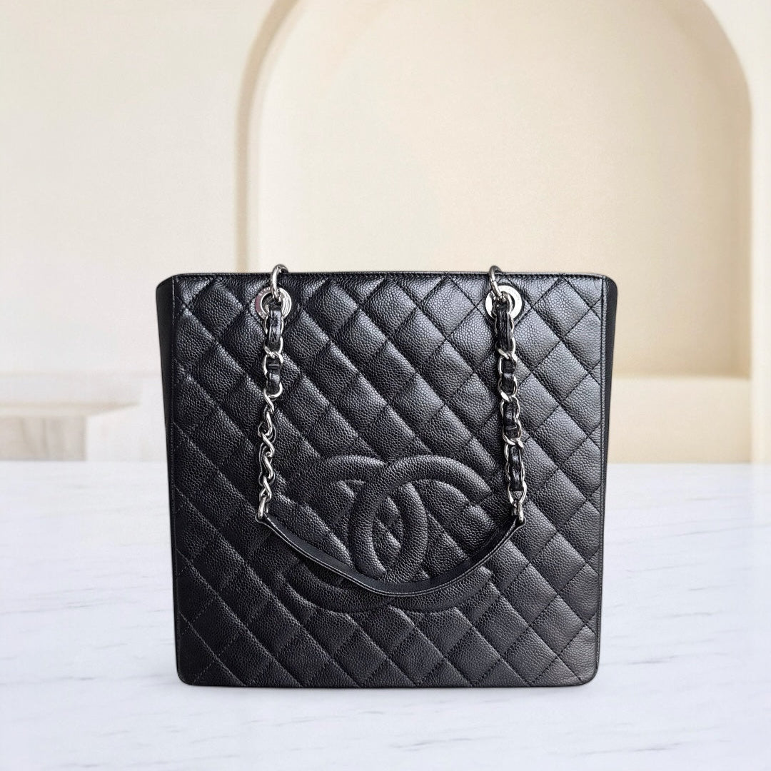 Chanel PST Petite Shopping Tote XL - Extra Large Togo/epsom/caviar/clemence/callfskin/cowhide/lambskin Grained CalBNkin Black Silver Hardware Series 16