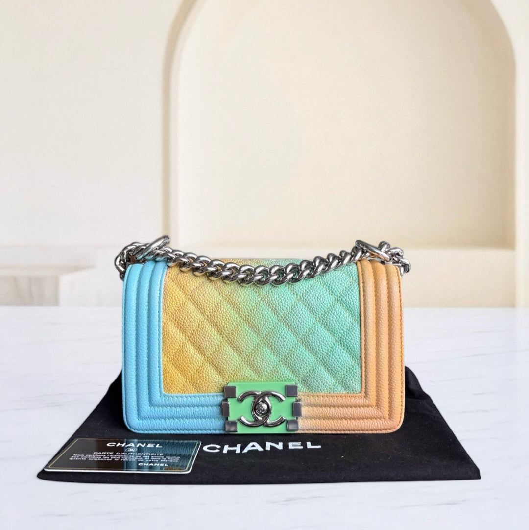 Chanel Boy Small - Togo/epsom/caviar/clemence/callfskin/cowhide/lambskin Quilted Grained CalBNkin Rainbow Limited Edition Silver Hardware Series 23