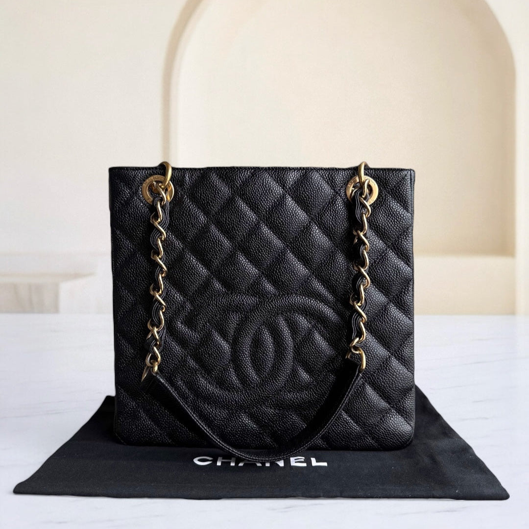 Chanel PST Petite Shopping Tote - Togo/epsom/caviar/clemence/callfskin/cowhide/lambskin Quilted Grained CalBNkin Black Gold Hardware