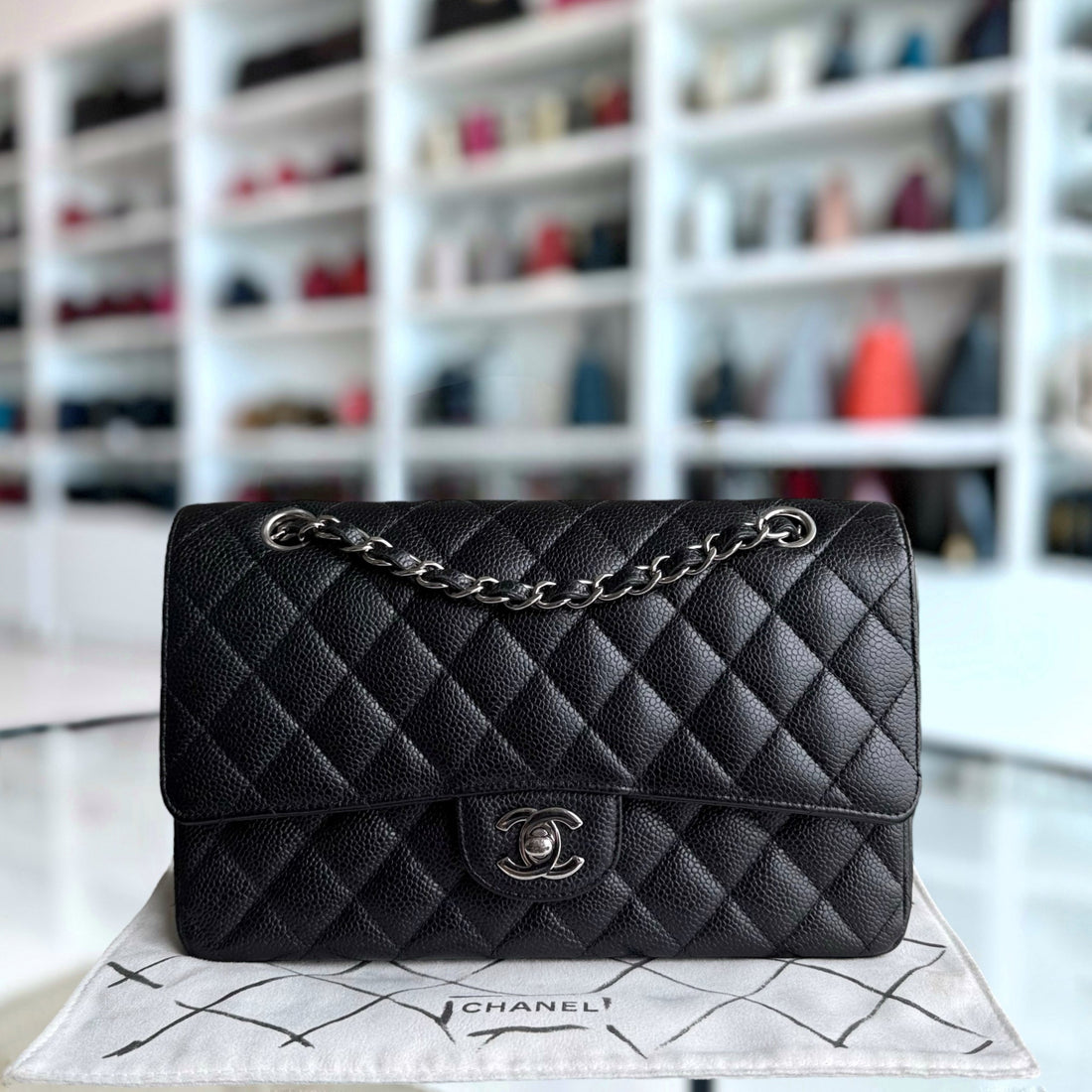 Chanel Classic Flap Medium - Togo/epsom/caviar/clemence/callfskin/cowhide/lambskin 25CM Quilted Black Silver Hardware Series 21
