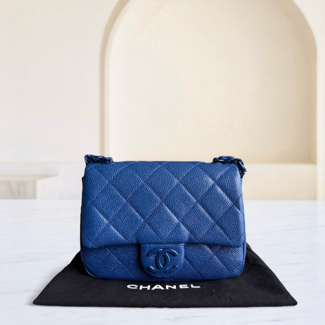 Chanel Classic Flap Seasonal Mini Square - Togo/epsom/caviar/clemence/callfskin/cowhide/lambskin Quilted Grained CalBNkin All Blue Series 29