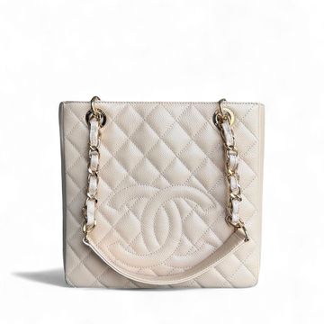 Chanel PST Petite Shopping Tote - Togo/epsom/caviar/clemence/callfskin/cowhide/lambskin Quilted Grained CalBNkin Beige Gold Hardware Series 15