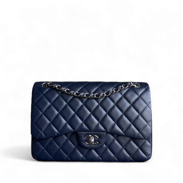 Chanel Classic Flap Jumbo - Togo/epsom/caviar/clemence/callfskin/cowhide/lambskin Double Flap 30CM Quilted Dark Navy Blue Silver Hardware Series 19