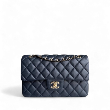 Chanel Classic Flap Small - Togo/epsom/caviar/clemence/callfskin/cowhide/lambskin Quilted Grained CalBNkin Dark Midnight Blue Gold Hardware Series 26