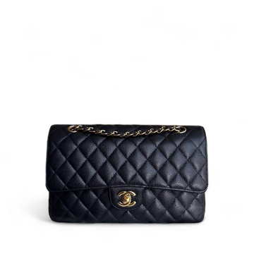 Chanel Classic Flap Medium - Togo/epsom/caviar/clemence/callfskin/cowhide/lambskin 25CM Quilted Grained CalBNkin Black Gold Hardware Series 23
