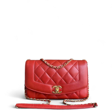 Chanel Diana Reissue Small - 22CM Quilted Lambskin Red Gold Hardware Series 20