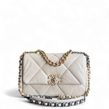 Chanel 19 Bag Small - Quilted Lambskin Light Beige Two-tone Gold Hardware Series 30
