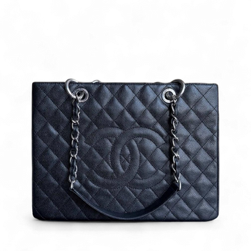 Chanel GST Grand Shopping Tote - Togo/epsom/caviar/clemence/callfskin/cowhide/lambskin Quilted Grained CalBNkin Black Silver Hardware