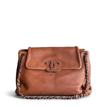 Chanel  Hamptons Accordion Flap - Quilted Wild Stitch CalBNkin Dark Brown Silver Hardware Series 15
