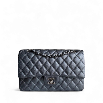 Chanel Classic Flap Medium - Togo/epsom/caviar/clemence/callfskin/cowhide/lambskin Quilted Grained CalBNkin Iridescent Grey Gray Silver Hardware Series 20