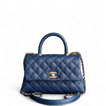 Chanel Coco Handle Small - Togo/epsom/caviar/clemence/callfskin/cowhide/lambskin Quilted Grained CalBNkin Dark Blue Gold Hardware Series 25